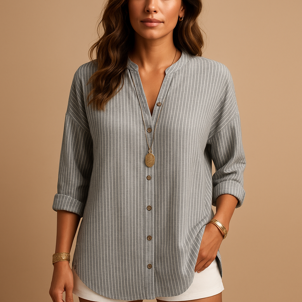 Striped v-neck blouse with long sleeves for women | Celeste
