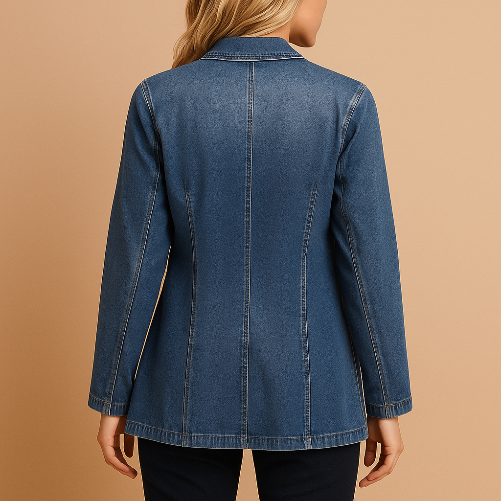 Tailored denim blazer with lapel collar for women | Daphne