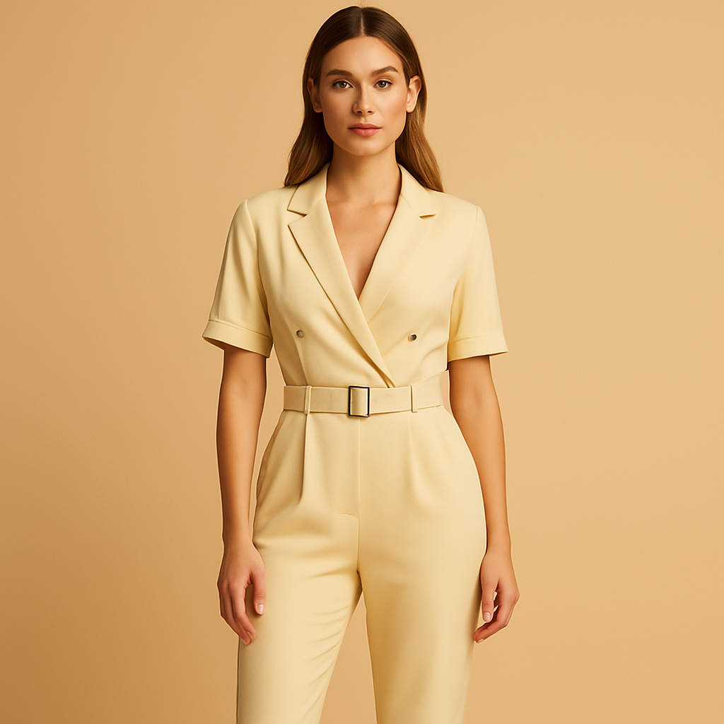 Tailored jumpsuit with V-neck and half sleeves for women | Merel