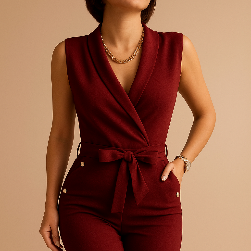Tailored sleeveless jumpsuit with V-neck for women | Kayla