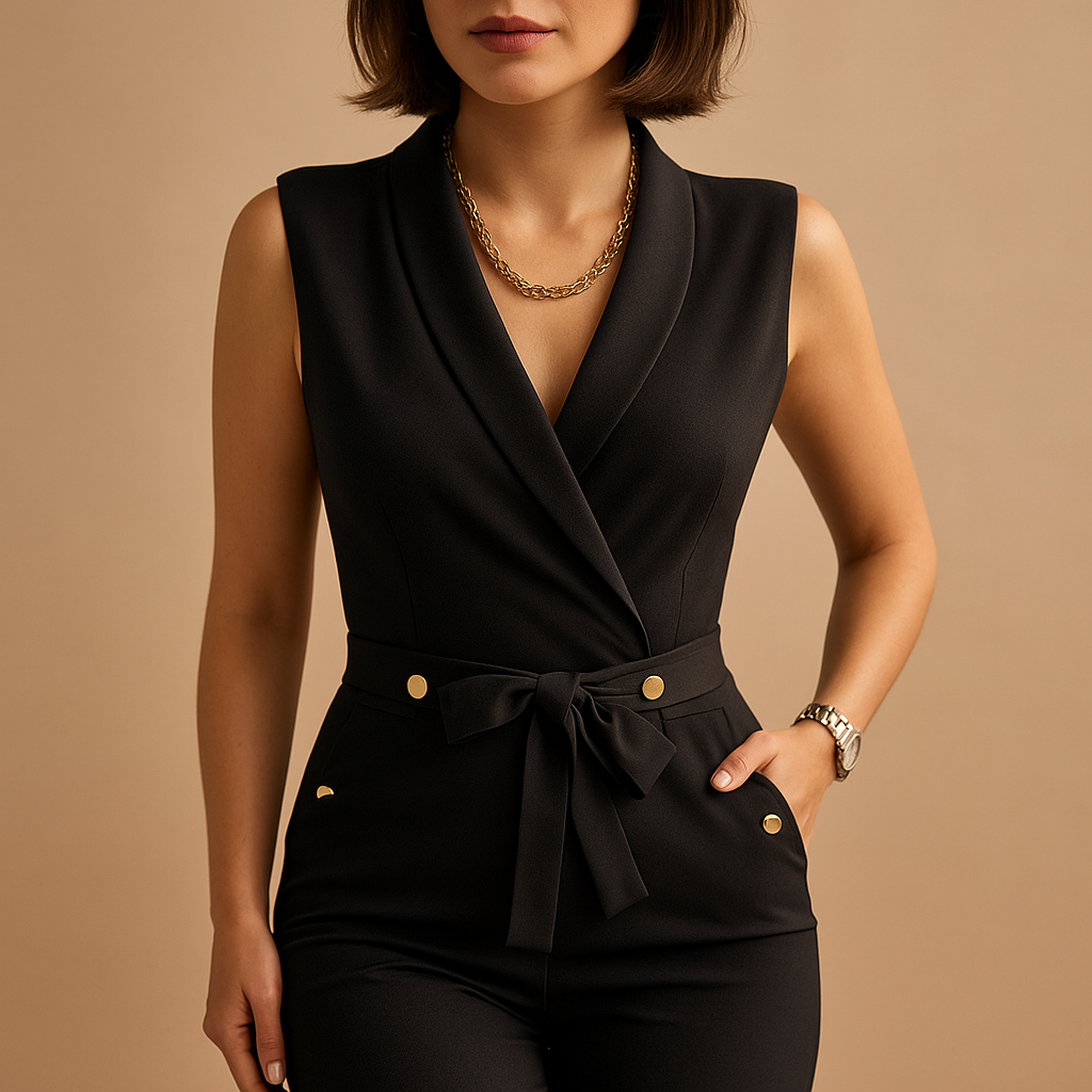 Tailored sleeveless jumpsuit with V-neck for women | Kayla