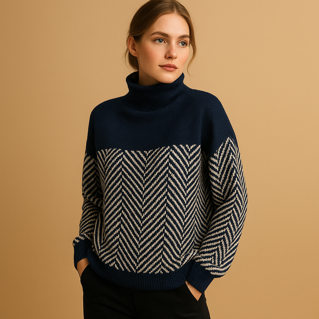 Textured knit sweater with high neck for women | Isabella