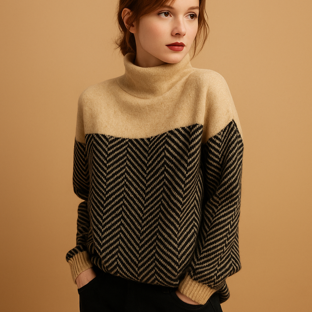 Textured knit sweater with high neck for women | Isabella