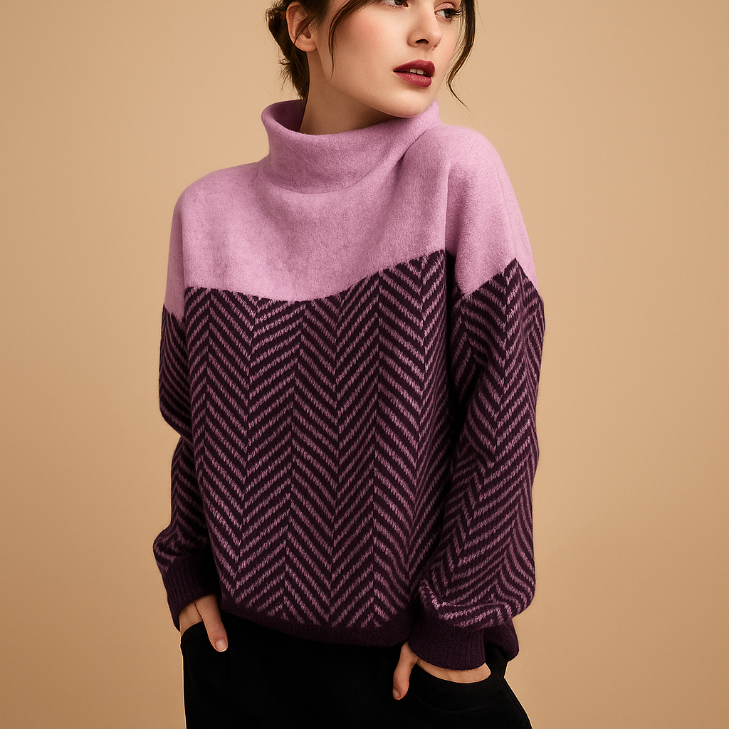 Textured knit sweater with high neck for women | Isabella