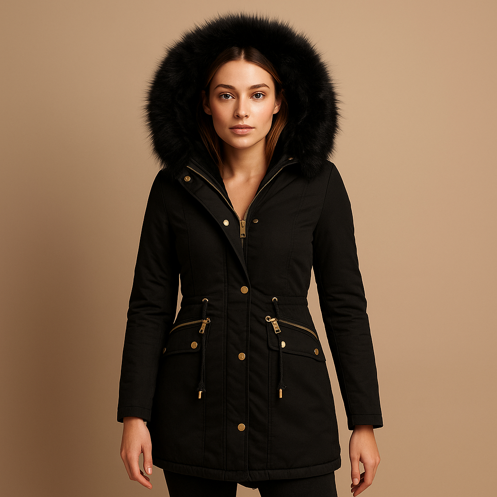 Thermal winter coat with faux fur hood for women | Liana