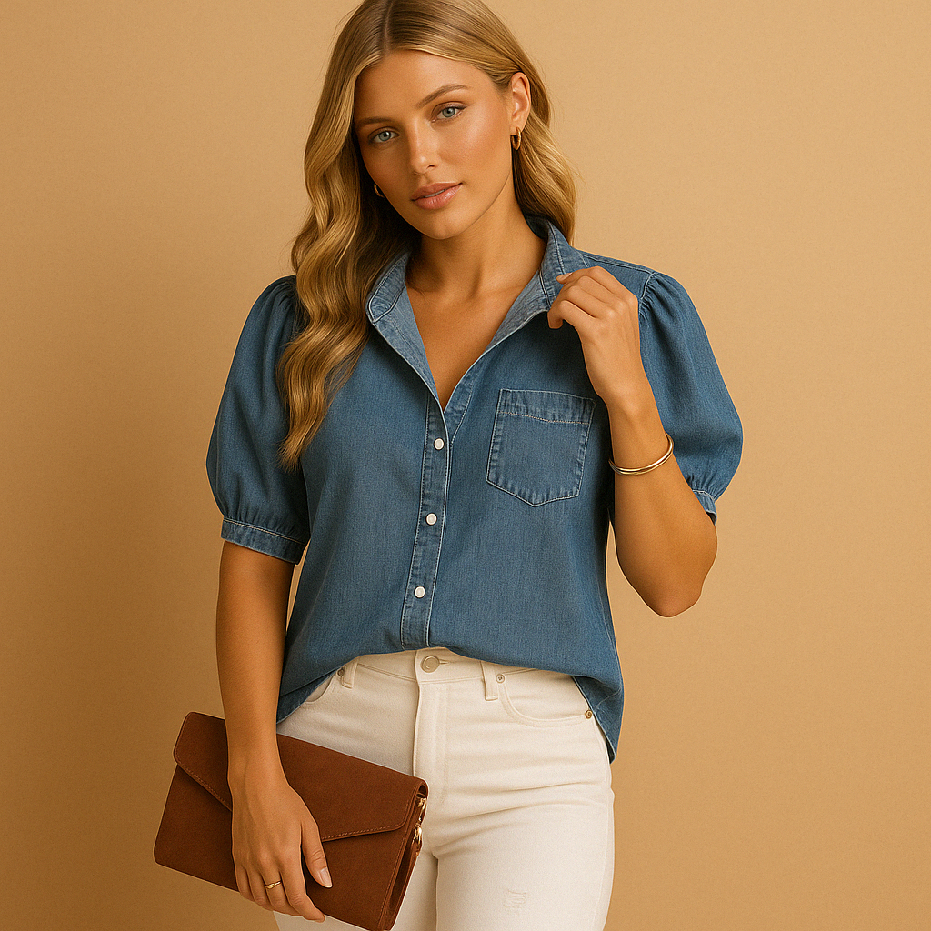 Timeless denim blouse with long sleeves for women | Naomi