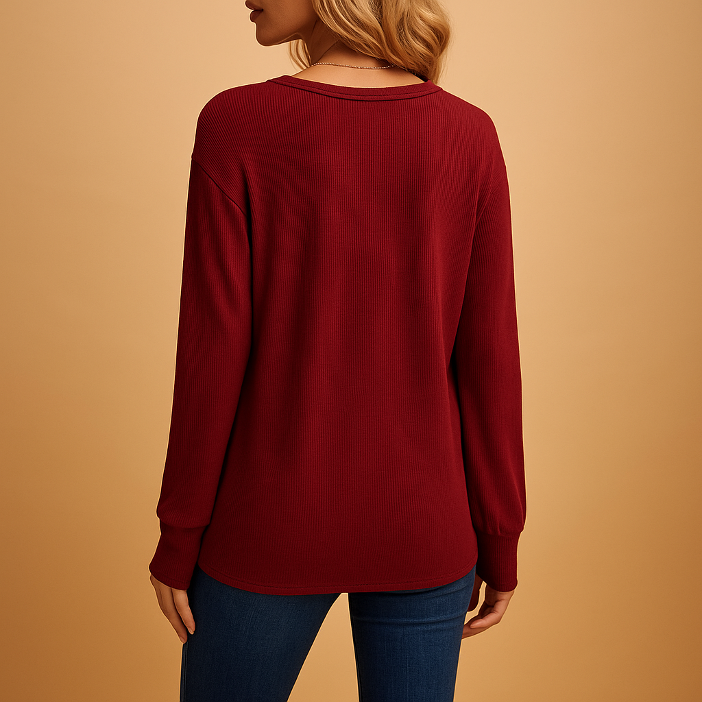 V-neck button blouse with relaxed fit for women | Elise