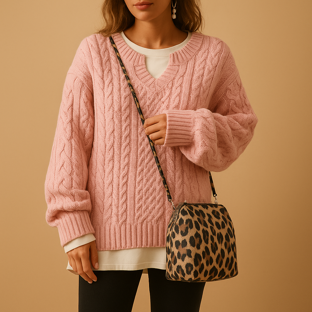 V-neck cotton knit sweater for women | Amelia