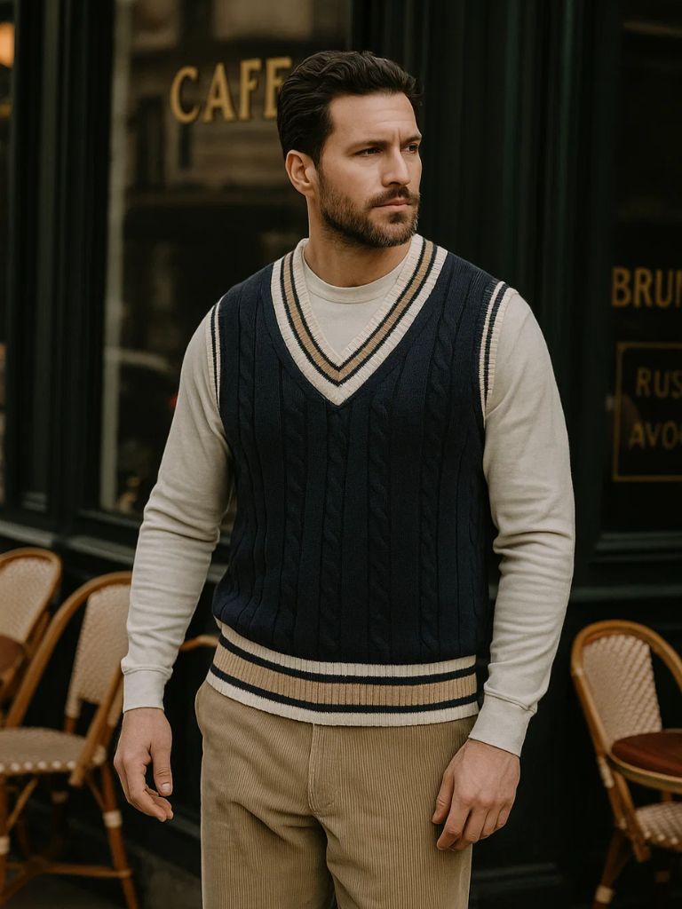 V Neck Elegant Knit Vest for Men