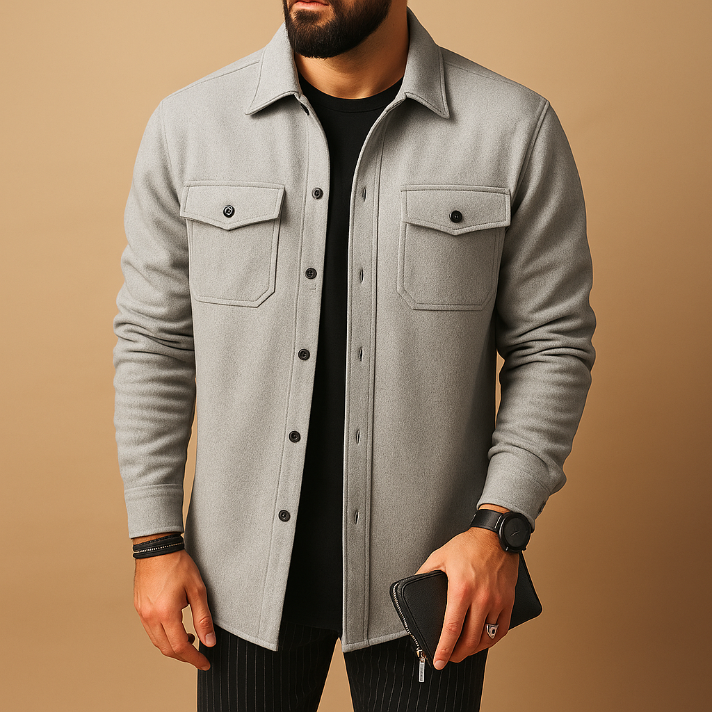 Warm flannel long sleeve shirt with button closure for men | Ethan