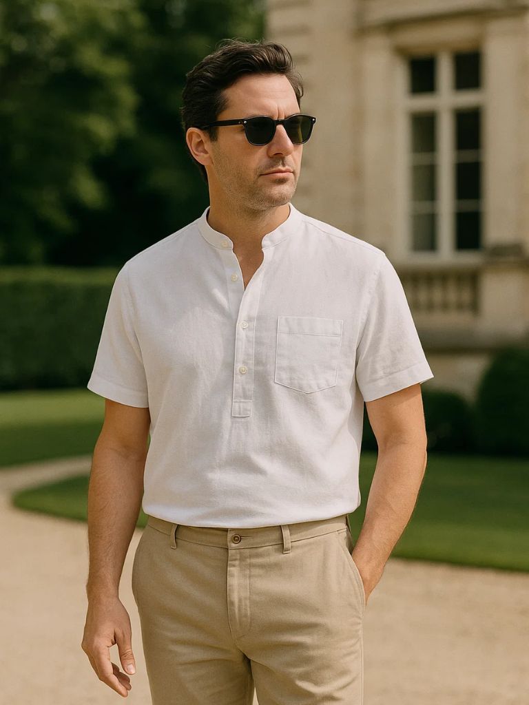 White Wellspring Linen T-Shirt for Men