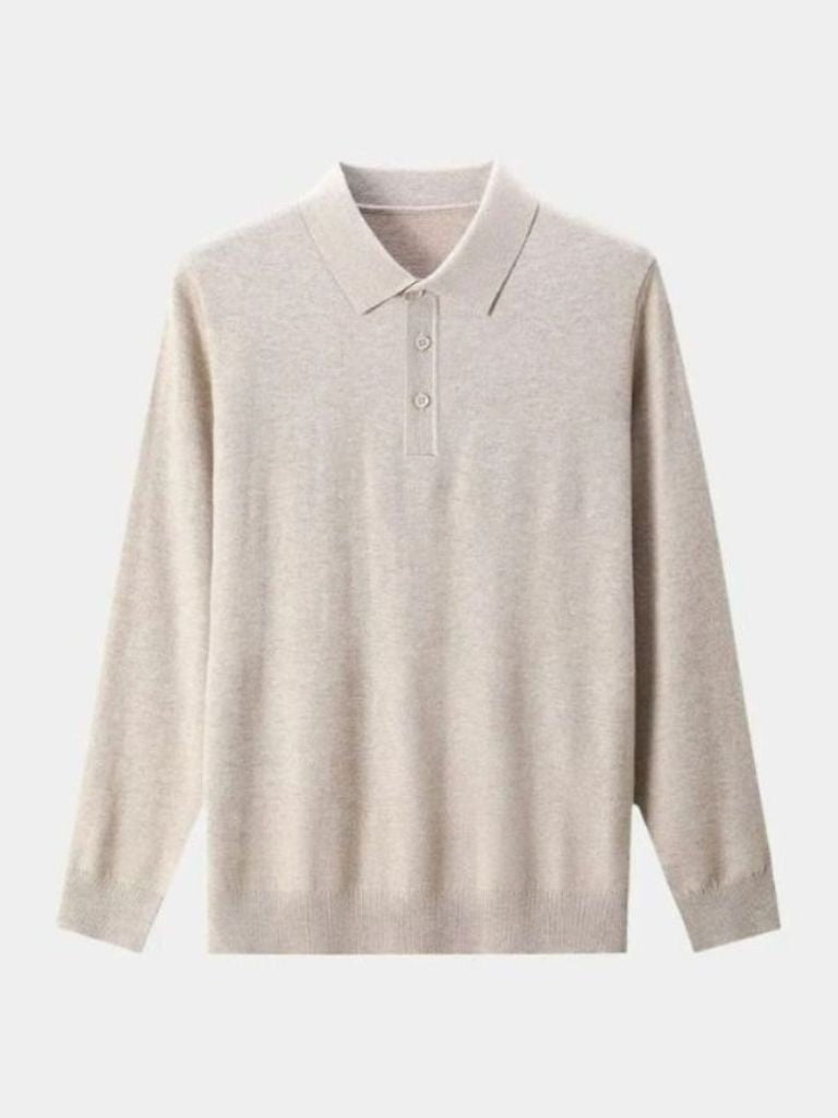 Wool Knit Button Up Polo Pullover for Men