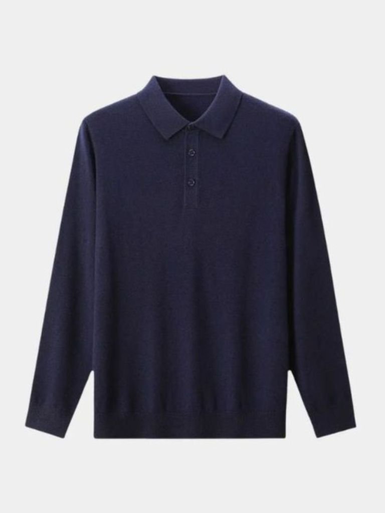 Wool Knit Button Up Polo Pullover for Men