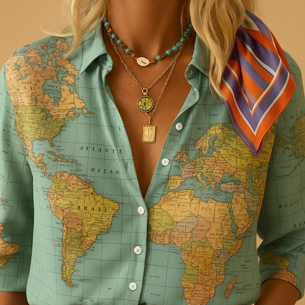 World map print blouse for women | Isla