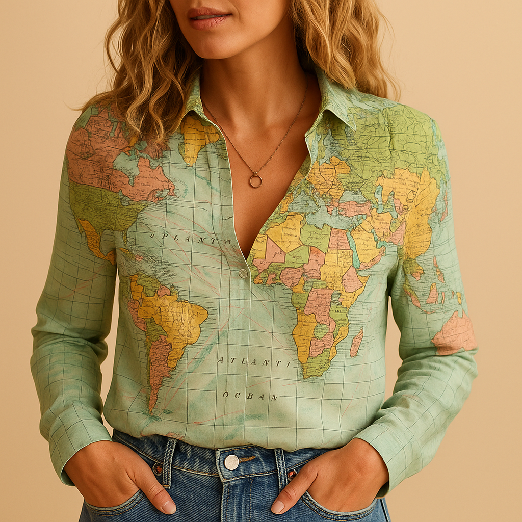 World map print blouse for women | Isla