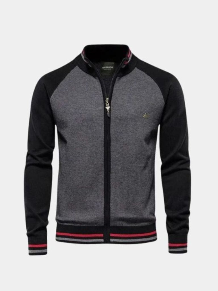 Zipper Color Block Standing Collar Cardigan Sweater for Men