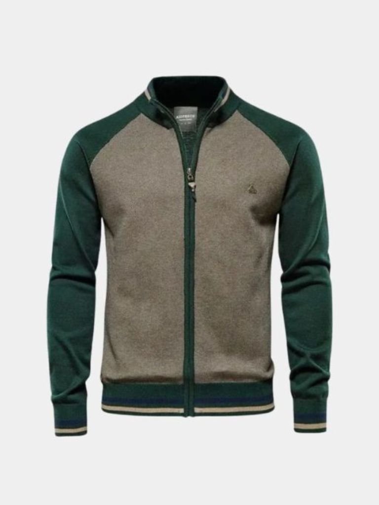 Zipper Color Block Standing Collar Cardigan Sweater for Men