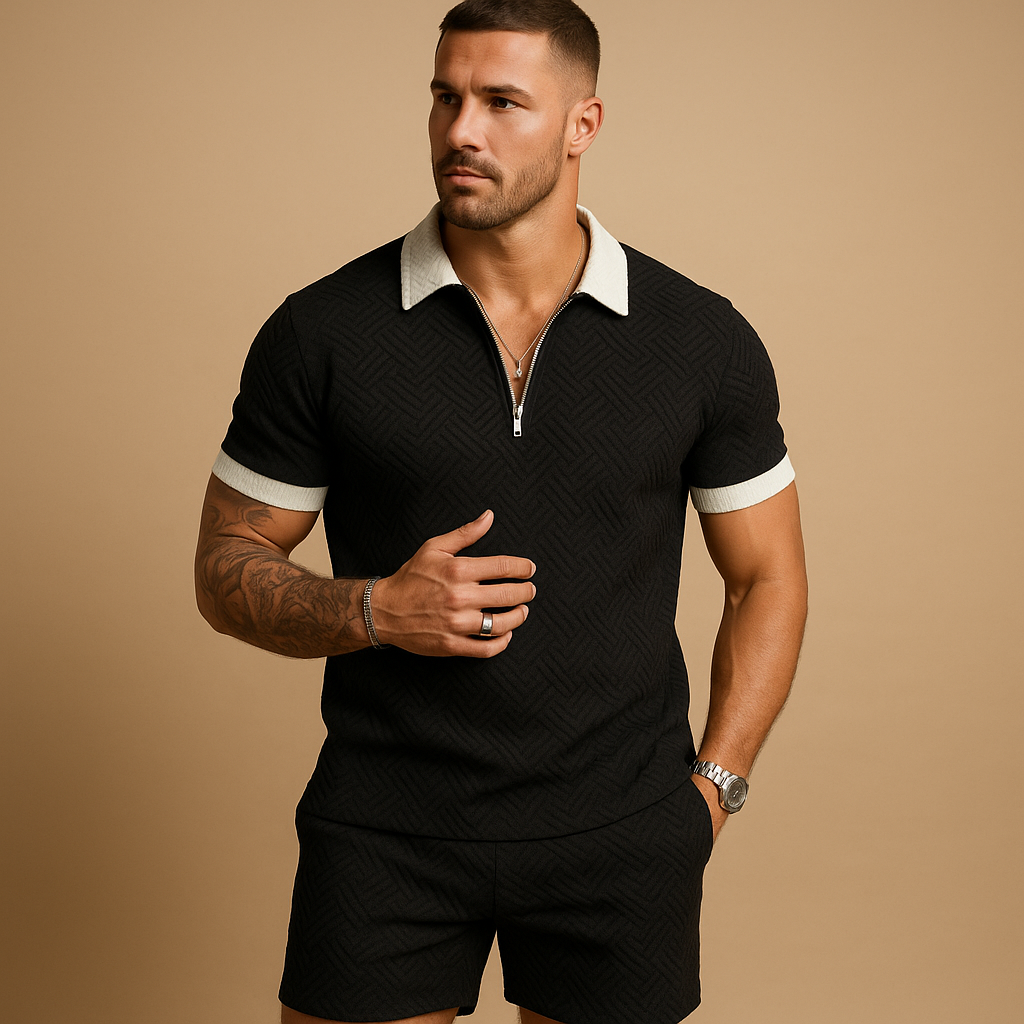 Zippered T-shirt and shorts summer set for men | Nolan