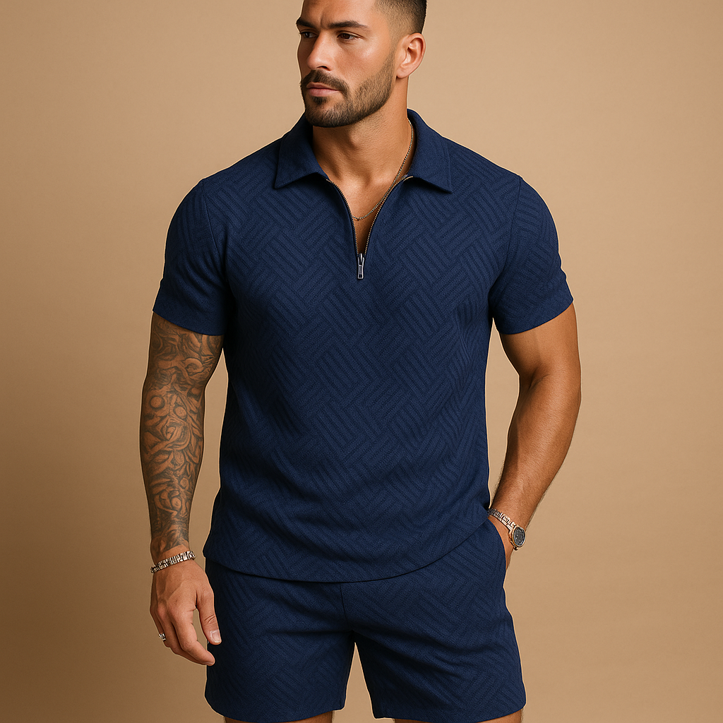 Zippered T-shirt and shorts summer set for men | Nolan